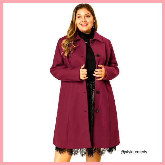 Plus Size Single Breasted Belted Winter Long Coat Fully Lined